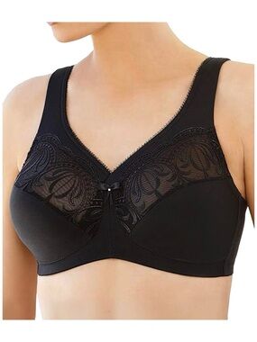 Glamorise MagicLift Embroidered Full Figure Bra 1016 Black Size UK 44H / US 44I